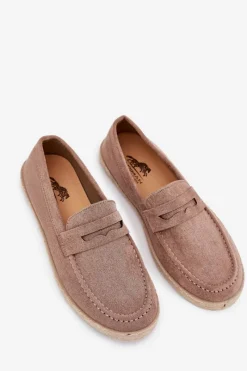 New Mokasyny Męskie Z Plecionką Ciemnobeżowe Fiamar Męskie Mokasyny Wsuwane|Espadryle Męskie