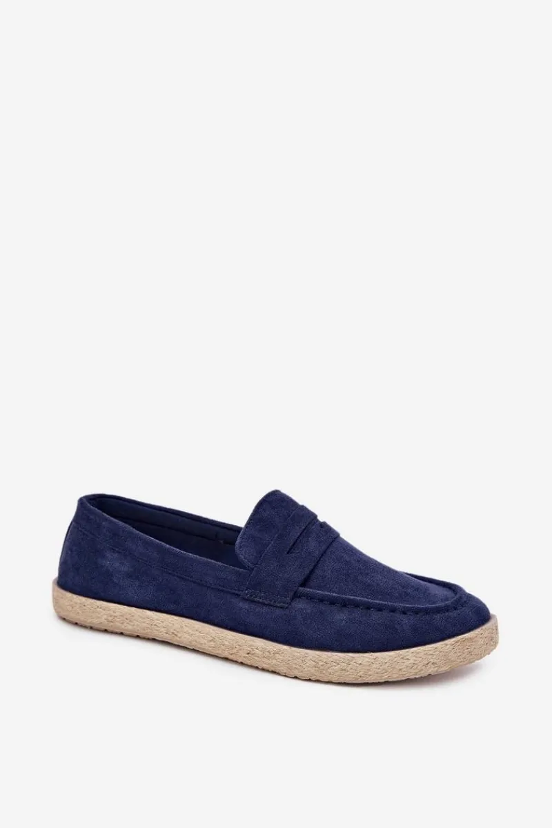 Sale Boto Mokasyny Męskie Z Plecionką Granatowe Fiamar