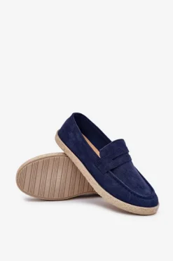 Sale Boto Mokasyny Męskie Z Plecionką Granatowe Fiamar