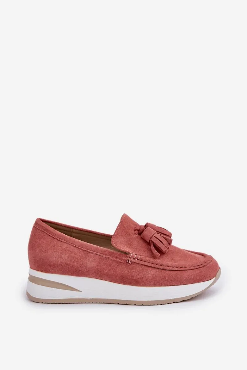 Online Mokasyny Na Delikatnym Koturnie Eko Zamszowe Różowe Challavia Damskie Loafersy Damskie|Mokasyny Damskie Zamszowe