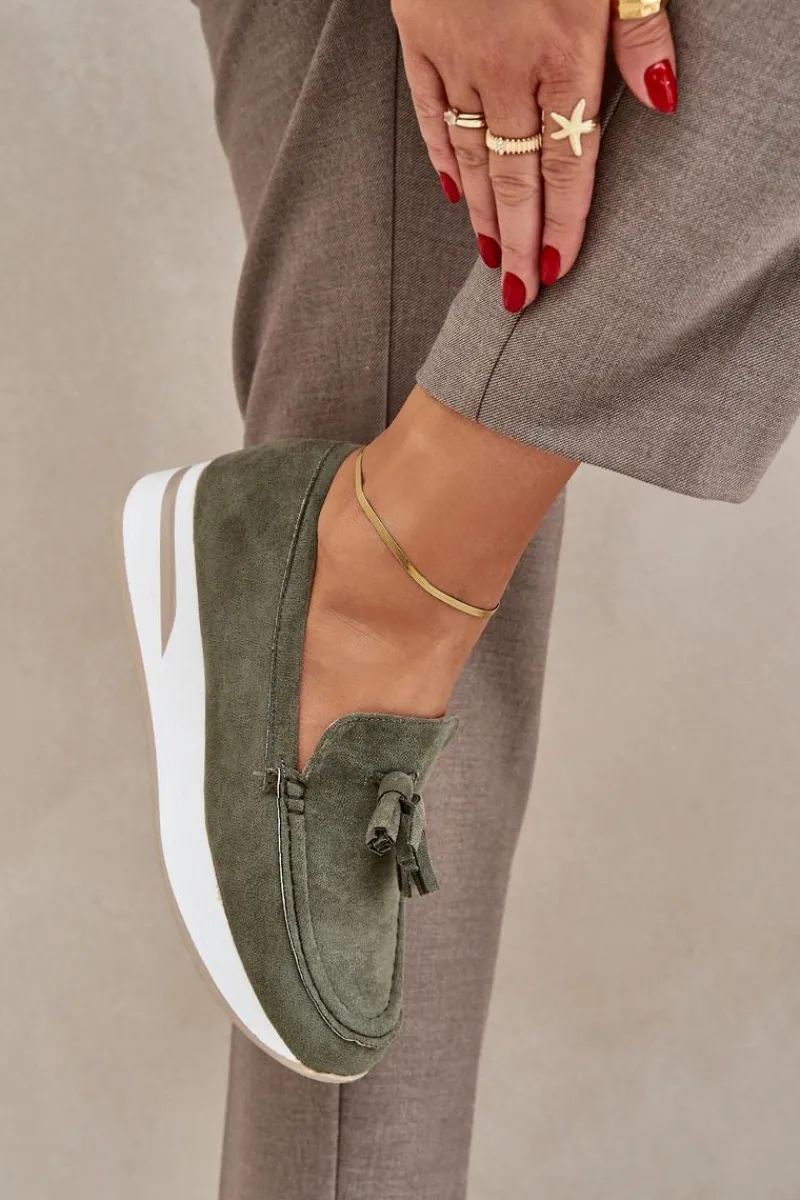 New Boto Mokasyny Na Delikatnym Koturnie Eko Zamszowe Zielone Challavia