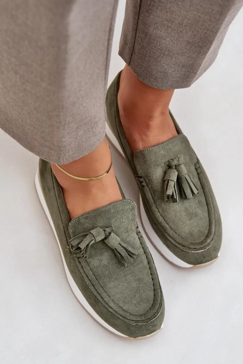 New Boto Mokasyny Na Delikatnym Koturnie Eko Zamszowe Zielone Challavia