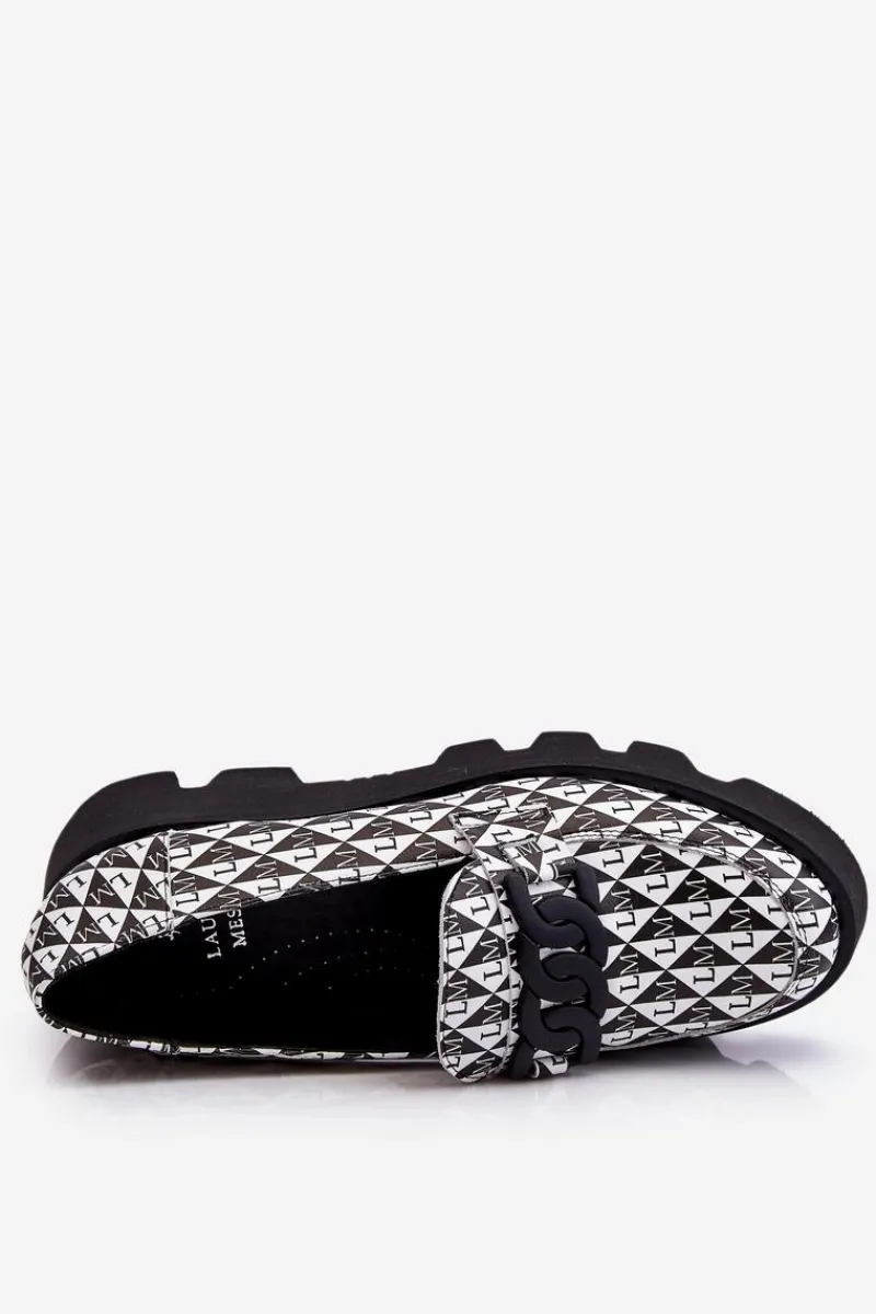 Best Mokasyny Na Masywnej Platformie 2601 Czarno-Białe Damskie Mokasyny Damskie Skórzane|Mokasyny Na Platformie