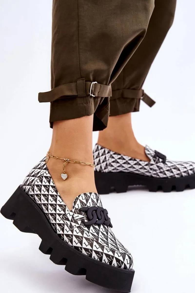 Best Mokasyny Na Masywnej Platformie 2601 Czarno-Białe Damskie Mokasyny Damskie Skórzane|Mokasyny Na Platformie