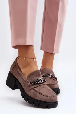 Mokasyny Na Masywnym Obcasie Beżowe Eriella Damskie Mokasyny Damskie Zamszowe