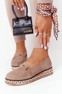 Mokasyny Na Platformie|Mokasyny Damskie Zamszowe>Laura Messi Mokasyny Na Platformie 2284 Jasny Brąz