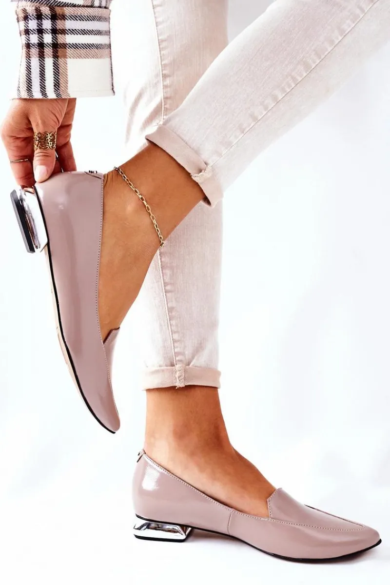 Mokasyny Damskie Lakierowane>Laura Messi Mokasyny Na Srebrnym Obcasie 2013 Cappuccino