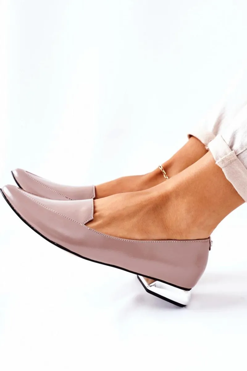 Mokasyny Damskie Lakierowane>Laura Messi Mokasyny Na Srebrnym Obcasie 2013 Cappuccino