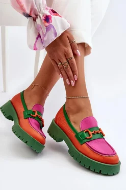 Online Mokasyny Skórzane Damskie Z Ozdobą 4444 Pomarańczowe Damskie Mokasyny Damskie Skórzane