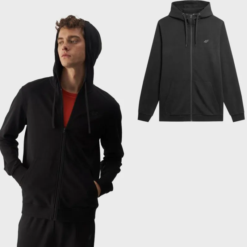 Online 4F Męska Bluza Dresowa Na Zamek Z Kapturem WMM00TSWSM1466-20S Czarna