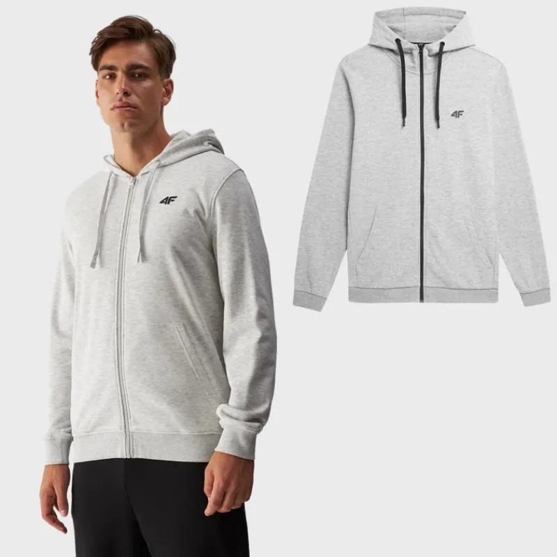 Discount Męska Bluza Dresowa Na Zamek Z Kapturem WMM00TSWSM1466-27M Szara Męskie Bluzy Męskie|Odzież 4F