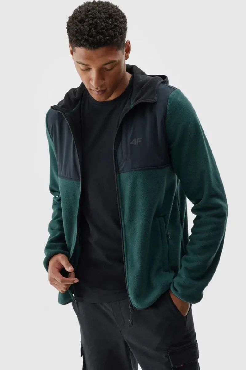 Clearance 4F Męski Polar Z Kapturem Regular WAW24TFLEM269-40S Ciemno Zielony