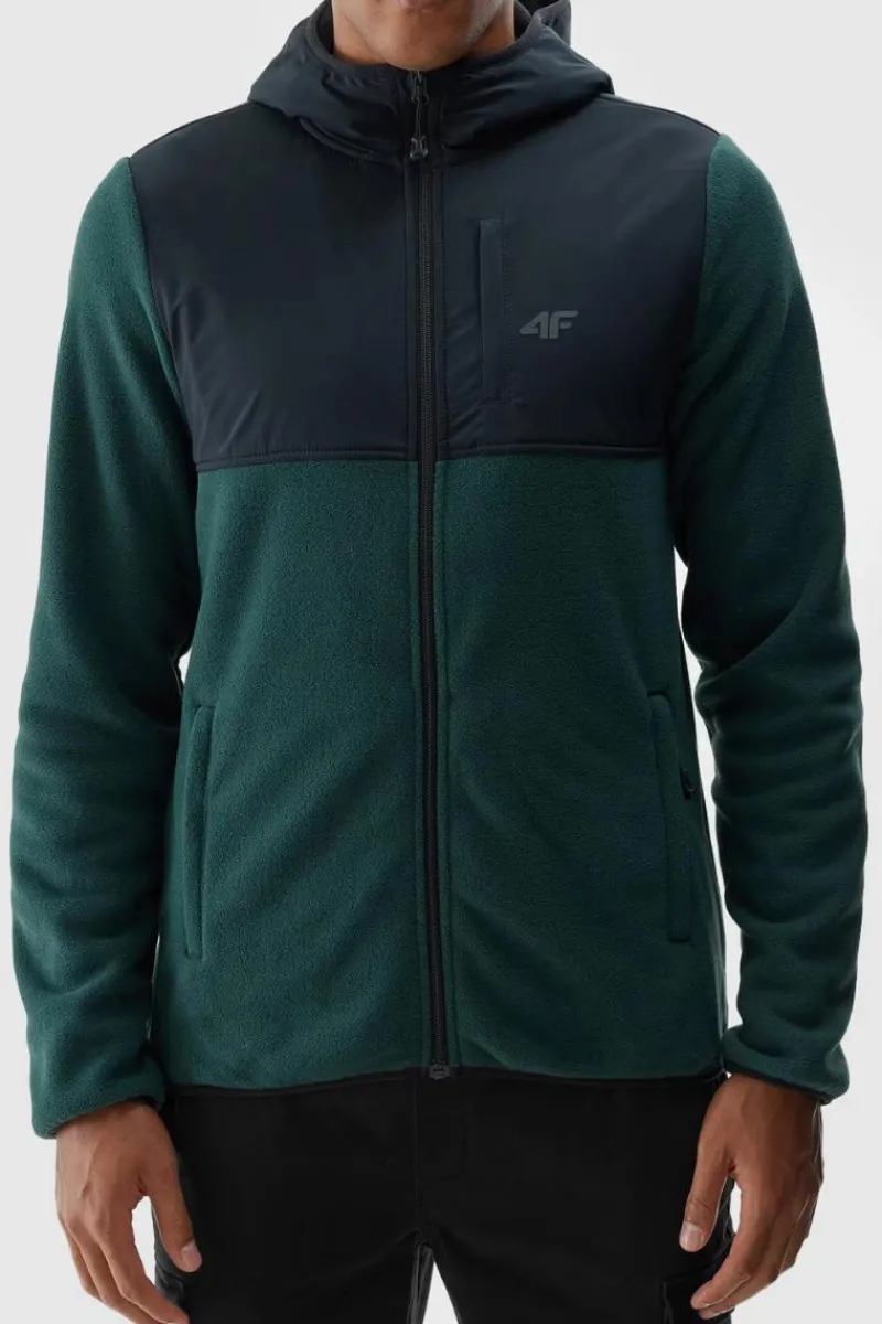 Clearance 4F Męski Polar Z Kapturem Regular WAW24TFLEM269-40S Ciemno Zielony