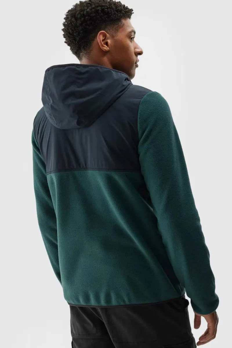 Clearance 4F Męski Polar Z Kapturem Regular WAW24TFLEM269-40S Ciemno Zielony