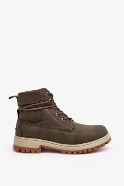 Sale Męskie Botki Trapery Memory Foam Khaki Big Star KK174205 Męskie Botki Męskie