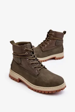 Sale Męskie Botki Trapery Memory Foam Khaki Big Star KK174205 Męskie Botki Męskie