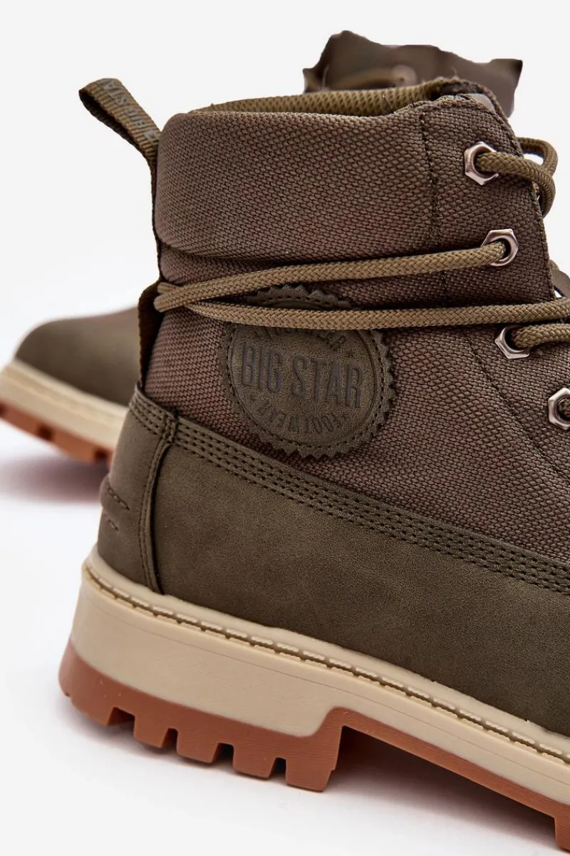Sale Męskie Botki Trapery Memory Foam Khaki Big Star KK174205 Męskie Botki Męskie
