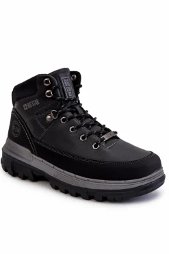 Outlet Męskie Botki Trapery Memory Foam Big Star KK174120 Czarne Męskie Botki Męskie