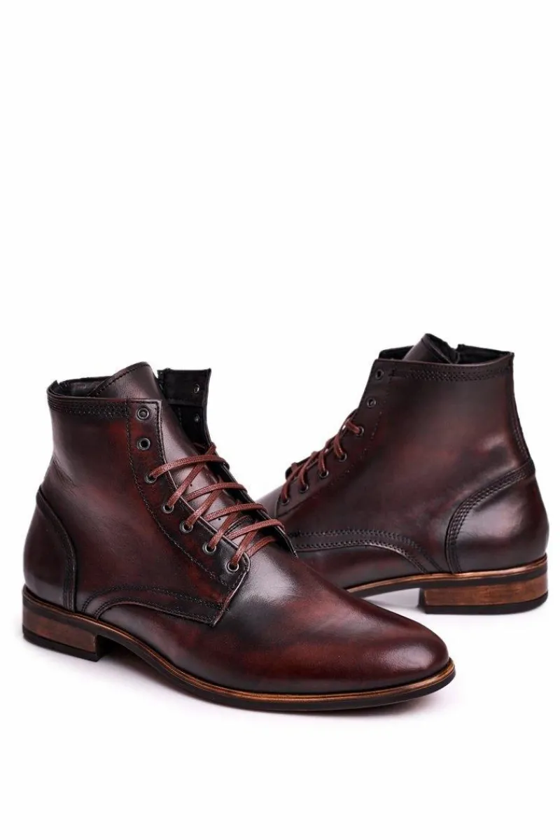 Best Męskie botki trzewiki skórzane brązowe kabir Bruno Męskie Botki Męskie