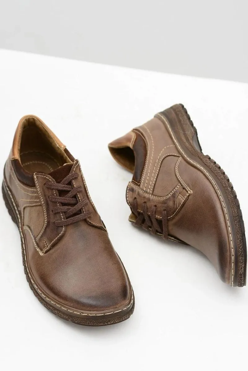 Męskie Brązowe Półbuty Ernesto Skóra Naturalna Męskie Półbuty Casual