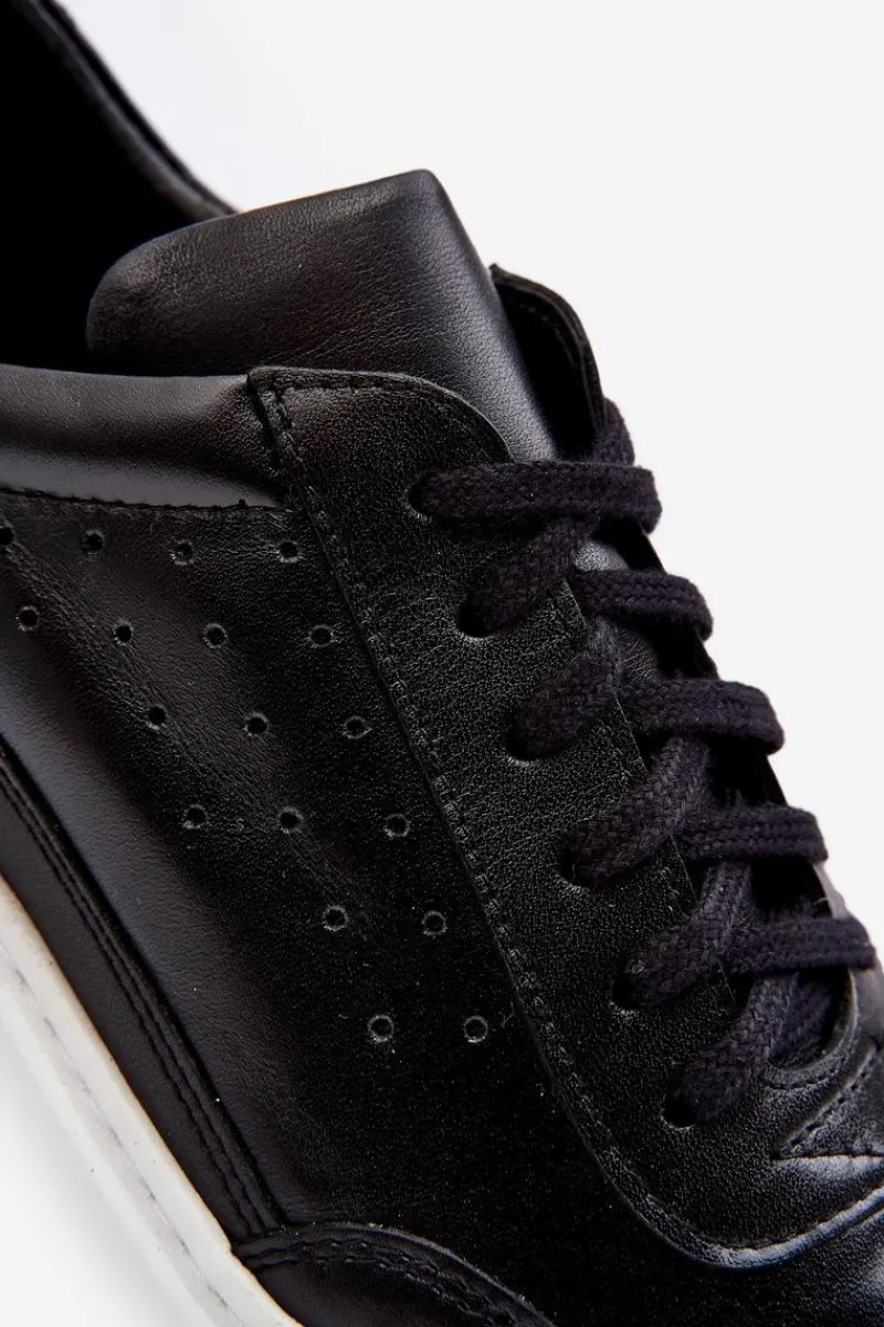 Obuwie Sportowe Męskie>Zazoo Męskie Buty Sportowe Skórzane 1544 Czarne Czarny