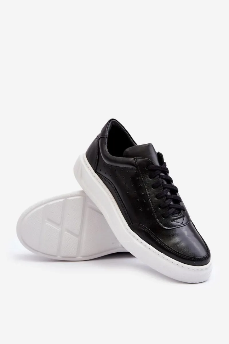 Obuwie Sportowe Męskie>Zazoo Męskie Buty Sportowe Skórzane 1544 Czarne Czarny