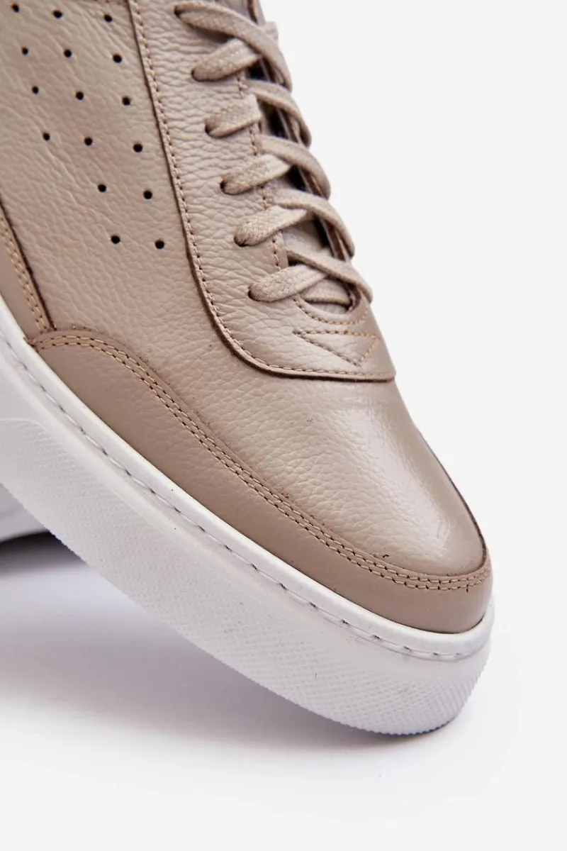 Best Zazoo Męskie Buty Sportowe Skórzane 1544 Beżowe Beżowy