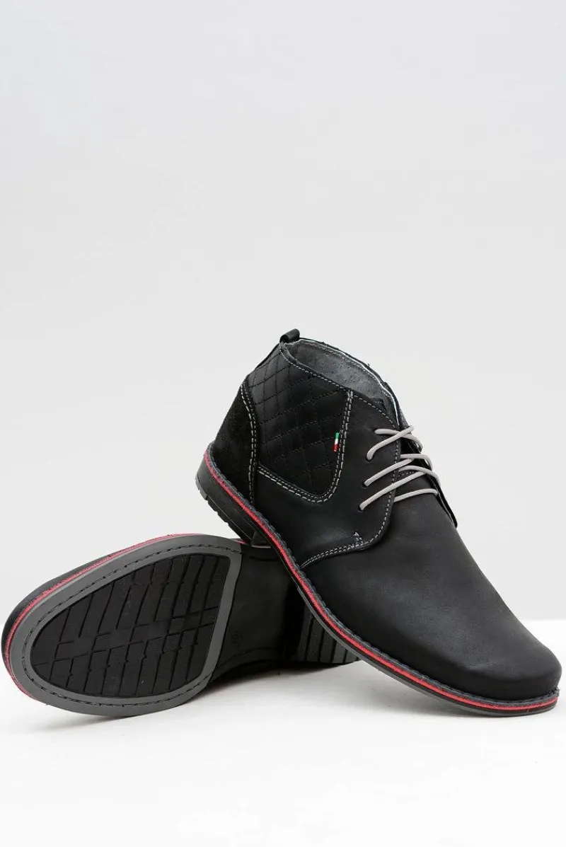 Online Męskie Czarne Skórzane Półbuty Graziano Męskie Półbuty Casual