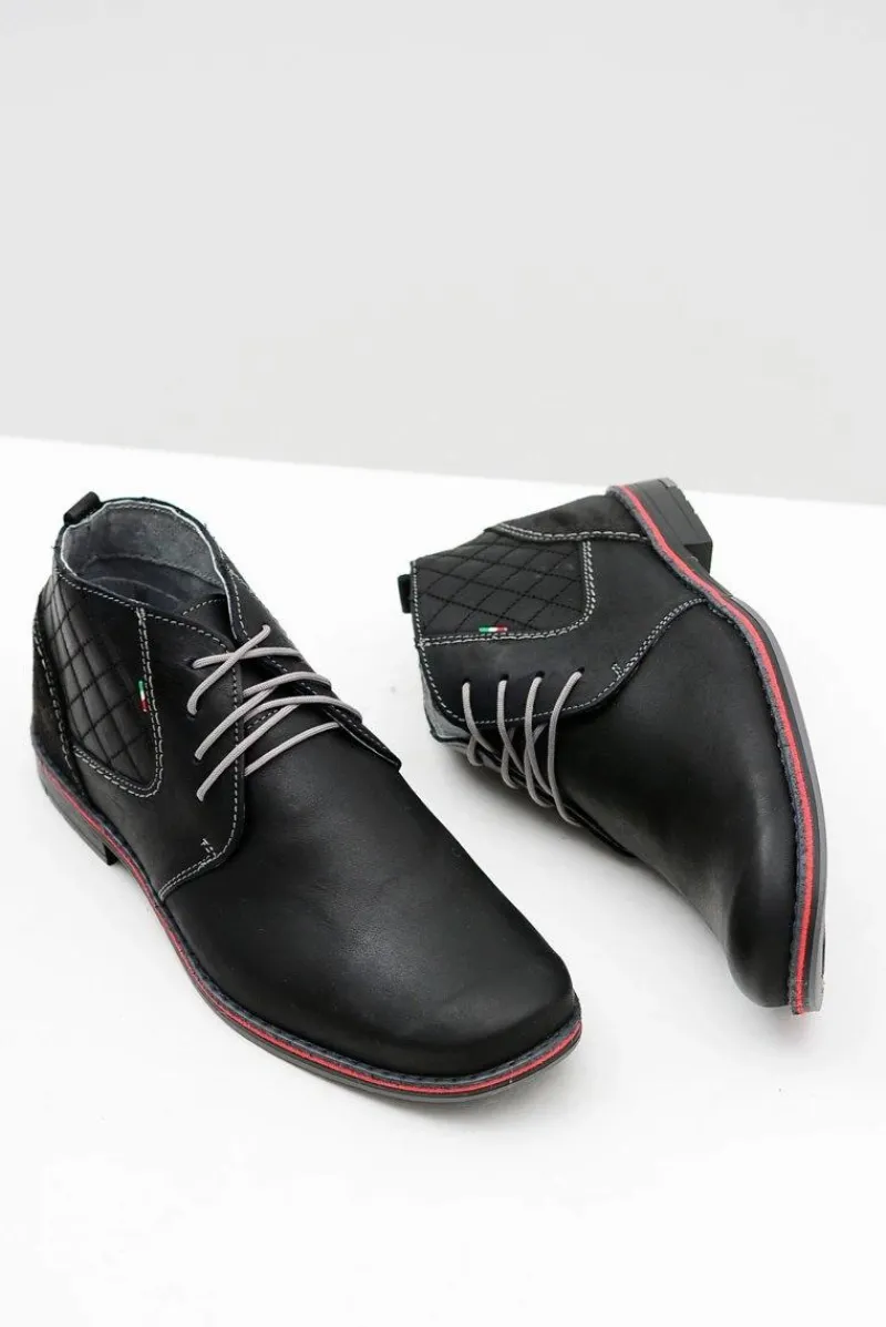 Online Męskie Czarne Skórzane Półbuty Graziano Męskie Półbuty Casual