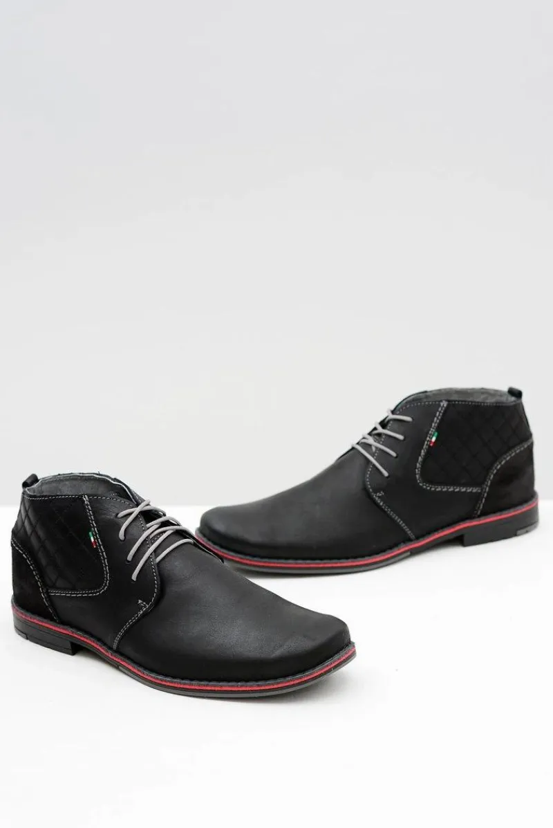 Online Męskie Czarne Skórzane Półbuty Graziano Męskie Półbuty Casual