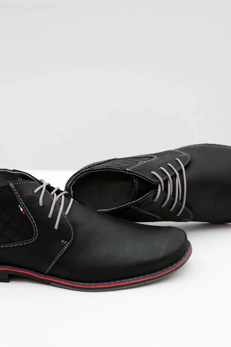 Online Męskie Czarne Skórzane Półbuty Graziano Męskie Półbuty Casual