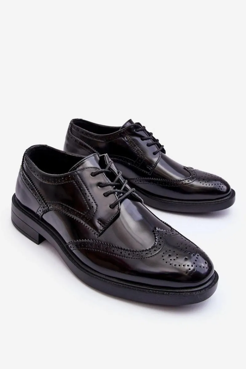 Półbuty Eleganckie>Boto Męskie Eleganckie Lakierowane Półbuty Czarne Gustavo