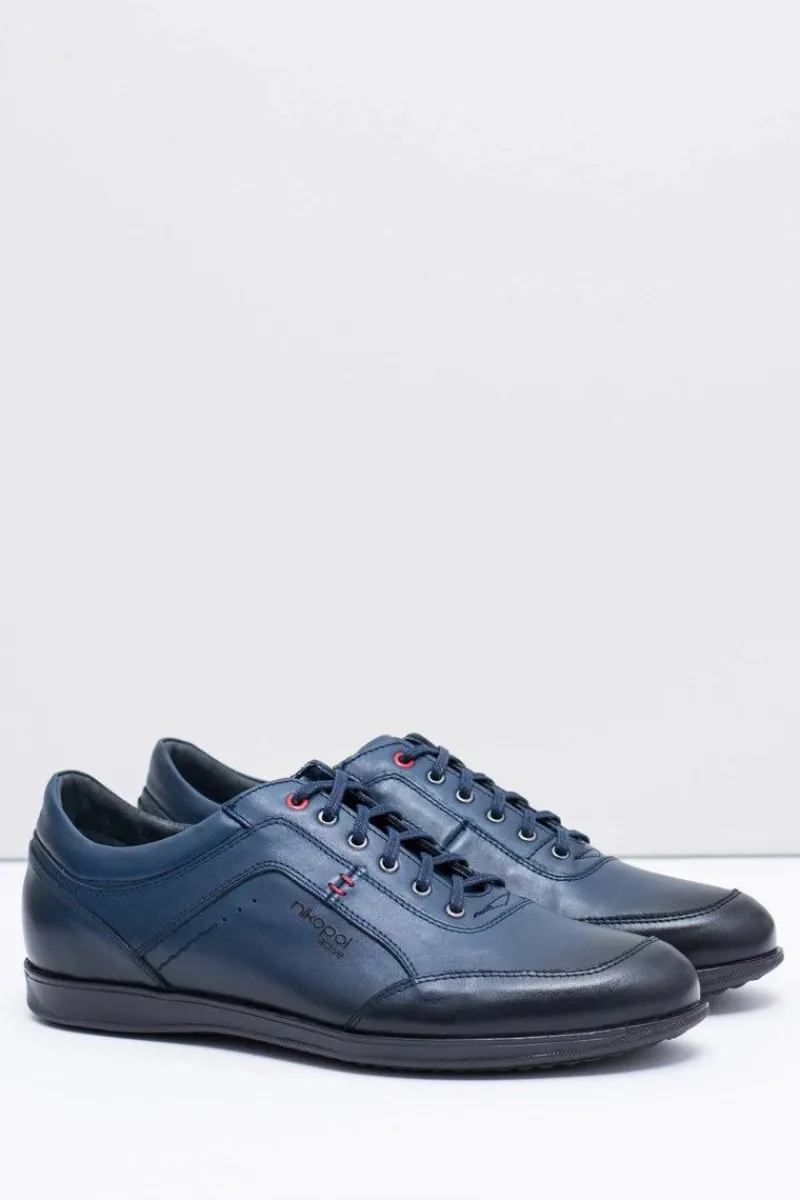 Outlet Boto Męskie Granatowe Skórzane Półbuty Nikopol Casual Polver