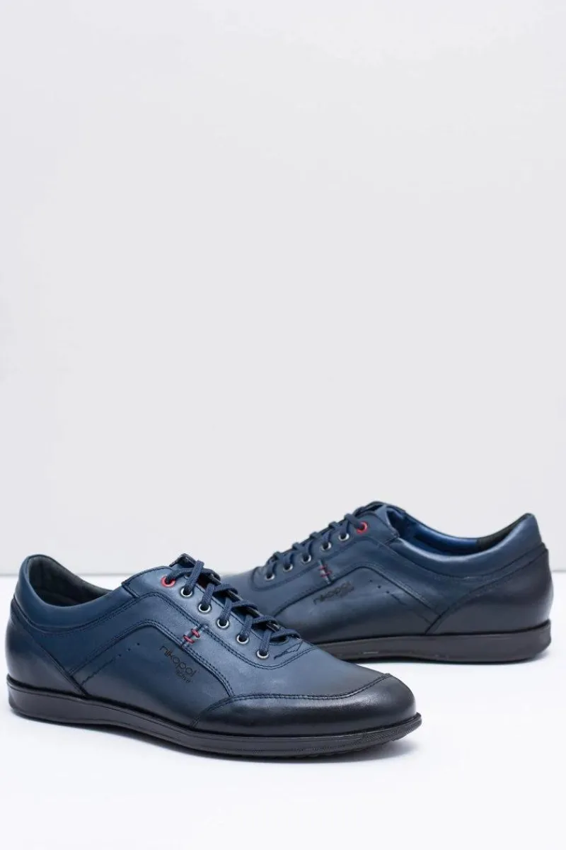 Outlet Boto Męskie Granatowe Skórzane Półbuty Nikopol Casual Polver