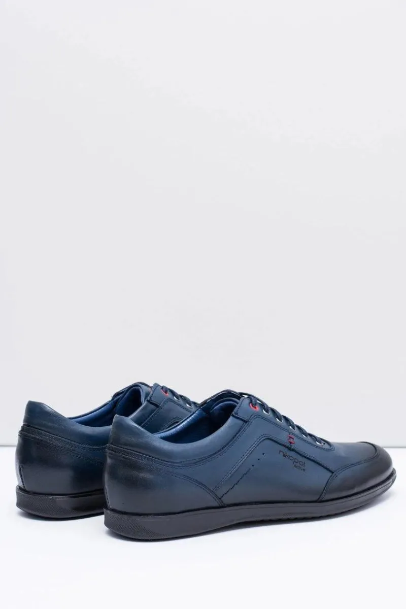 Outlet Boto Męskie Granatowe Skórzane Półbuty Nikopol Casual Polver