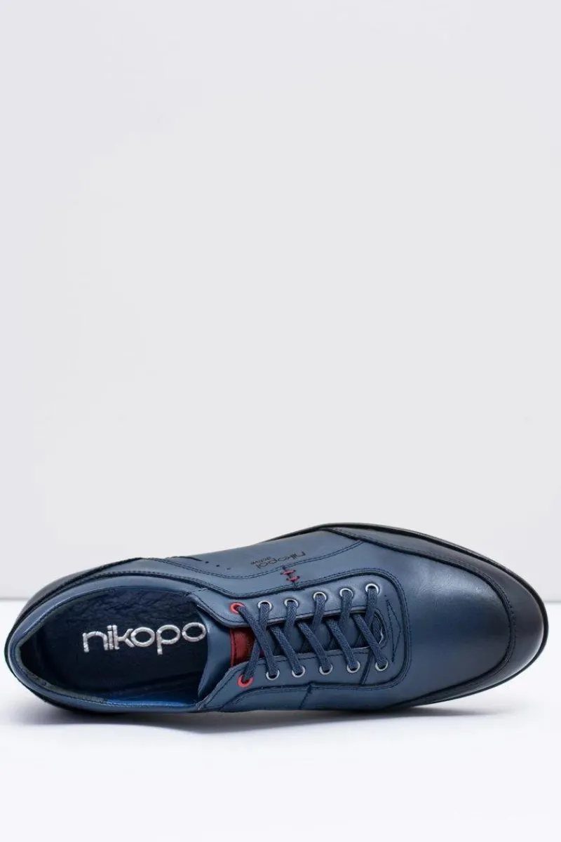 Outlet Boto Męskie Granatowe Skórzane Półbuty Nikopol Casual Polver