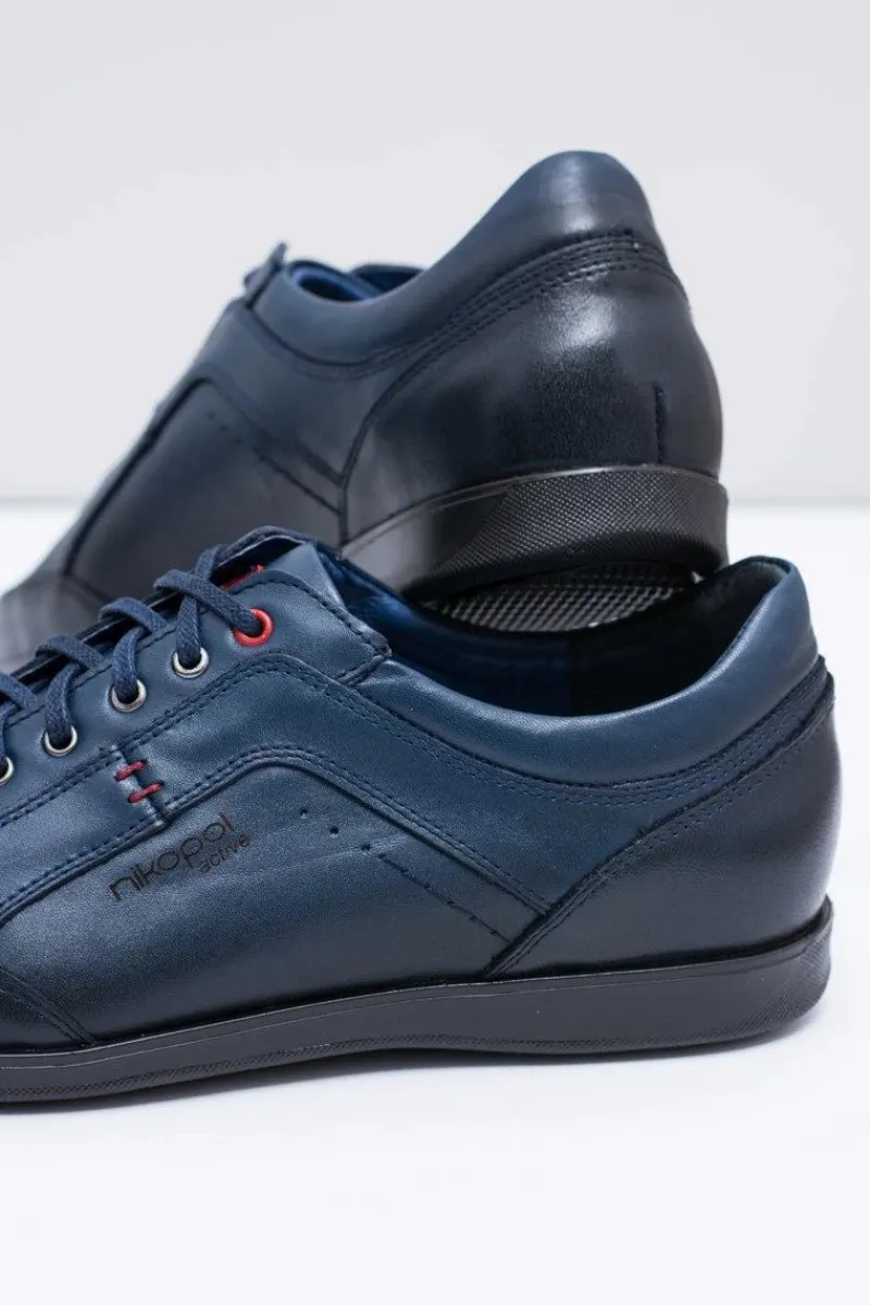 Outlet Boto Męskie Granatowe Skórzane Półbuty Nikopol Casual Polver