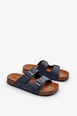 Męskie Klapki Na Korkowej Podeszwie Granatowe Rosawia Męskie Klapki Męskie Klasyczne