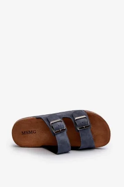 Męskie Klapki Na Korkowej Podeszwie Granatowe Rosawia Męskie Klapki Męskie Klasyczne