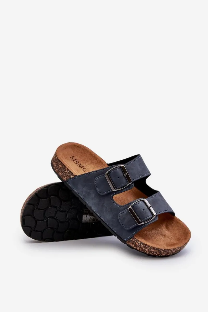 Męskie Klapki Na Korkowej Podeszwie Granatowe Rosawia Męskie Klapki Męskie Klasyczne