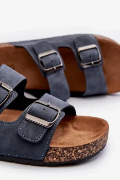 Męskie Klapki Na Korkowej Podeszwie Granatowe Rosawia Męskie Klapki Męskie Klasyczne