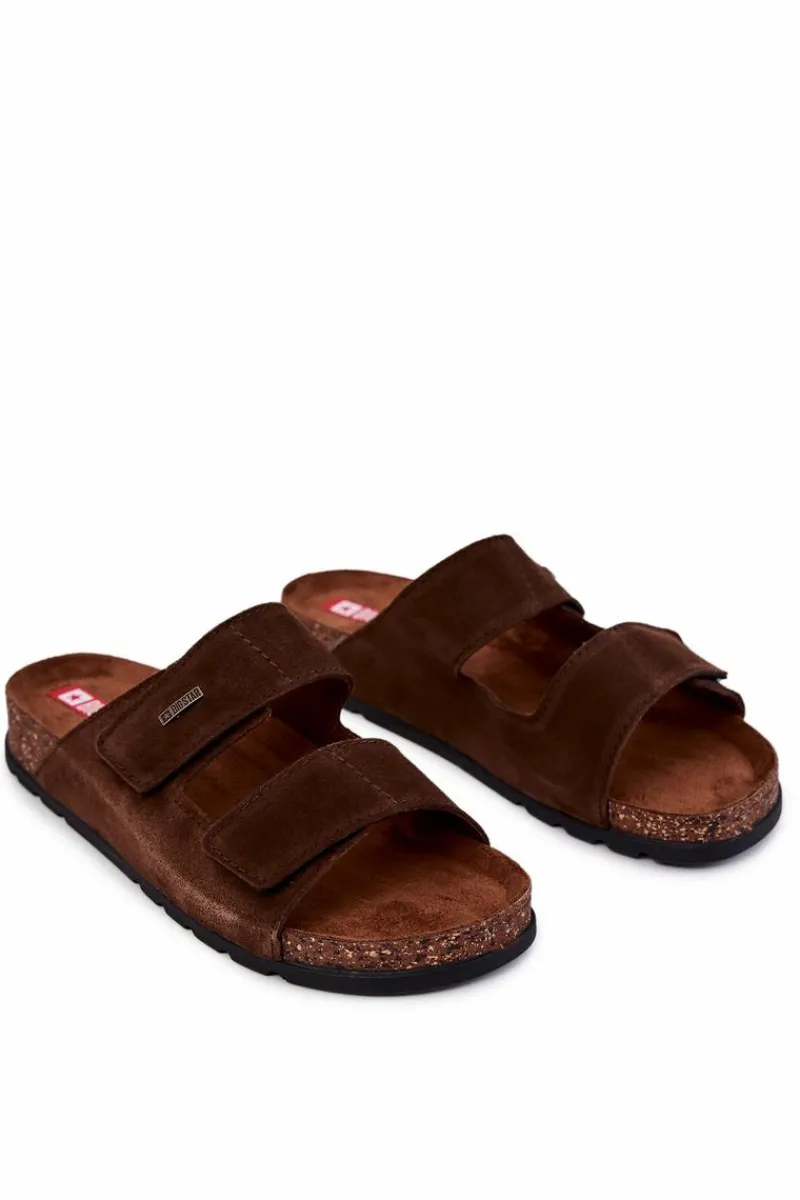 Best Big Star Shoes Męskie Klapki Na Rzepy Big Star JJ176002 Brązowe