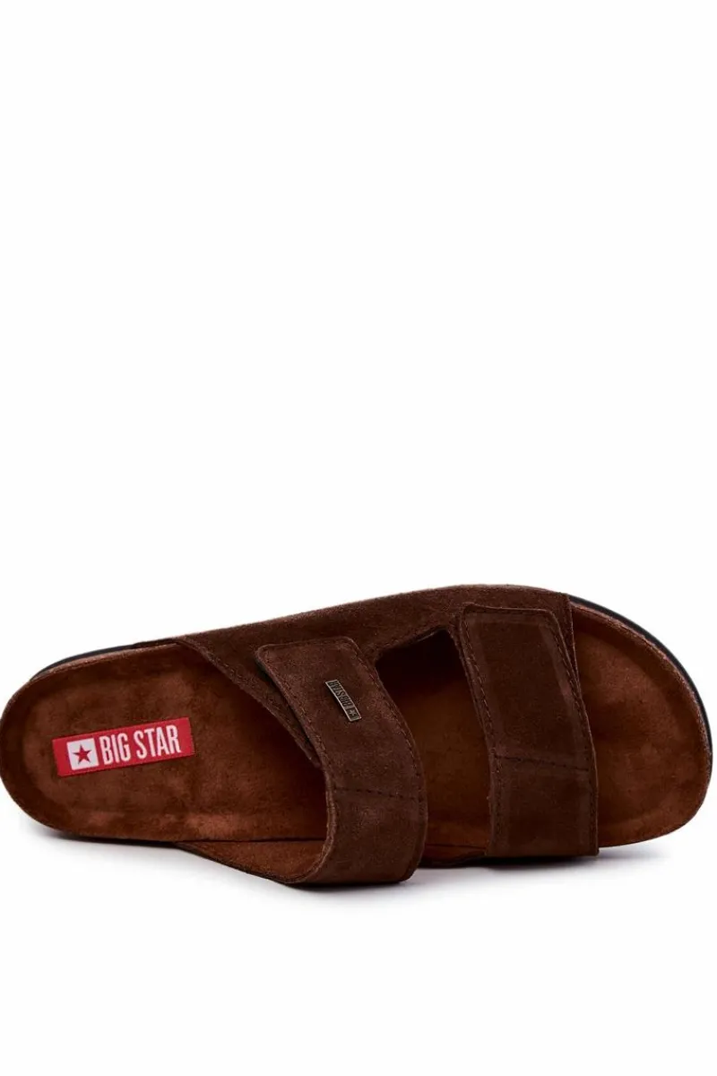 Best Big Star Shoes Męskie Klapki Na Rzepy Big Star JJ176002 Brązowe