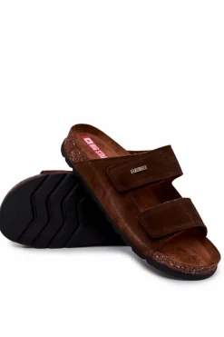 Best Big Star Shoes Męskie Klapki Na Rzepy Big Star JJ176002 Brązowe