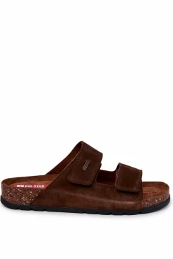Best Big Star Shoes Męskie Klapki Na Rzepy Big Star JJ176002 Brązowe