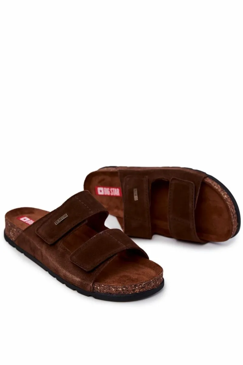 Best Big Star Shoes Męskie Klapki Na Rzepy Big Star JJ176002 Brązowe