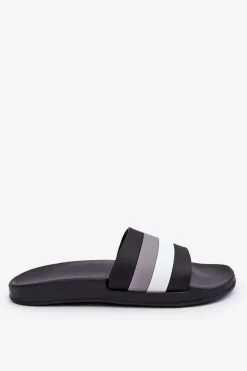 Outlet Boto Męskie Klapki W Paski Czarne Vision