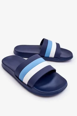 Klapki Męskie Klasyczne>Boto Męskie Klapki W Paski Granatowe Vision