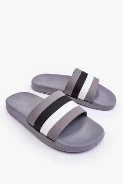 Best Męskie Klapki W Paski Szare Vision Męskie Klapki Męskie Klasyczne