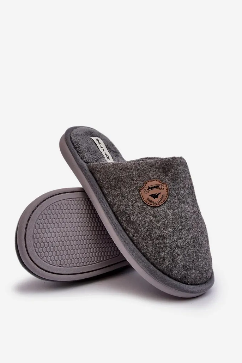 Papcie Męskie>Boto Męskie Klasyczne Kapcie Szare Makis Szary